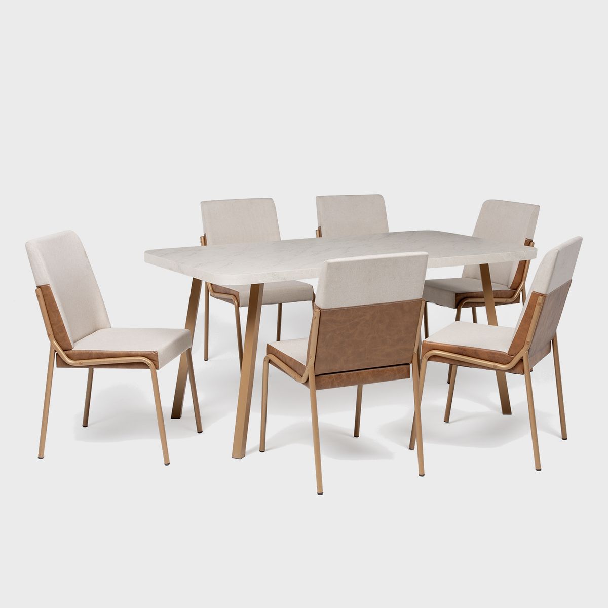 ROCA - Juego de Comedor Palmas 6 Sillas Mesa Rectangular 90x75,5X155 cm Canela - Avellana