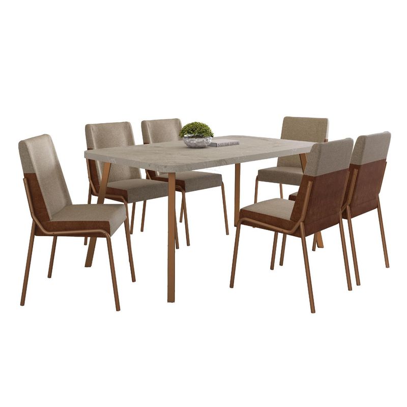 ROCA - Juego de Comedor Palmas 6 Sillas Mesa Rectangular 90x75,5X155 cm Canela - Avellana