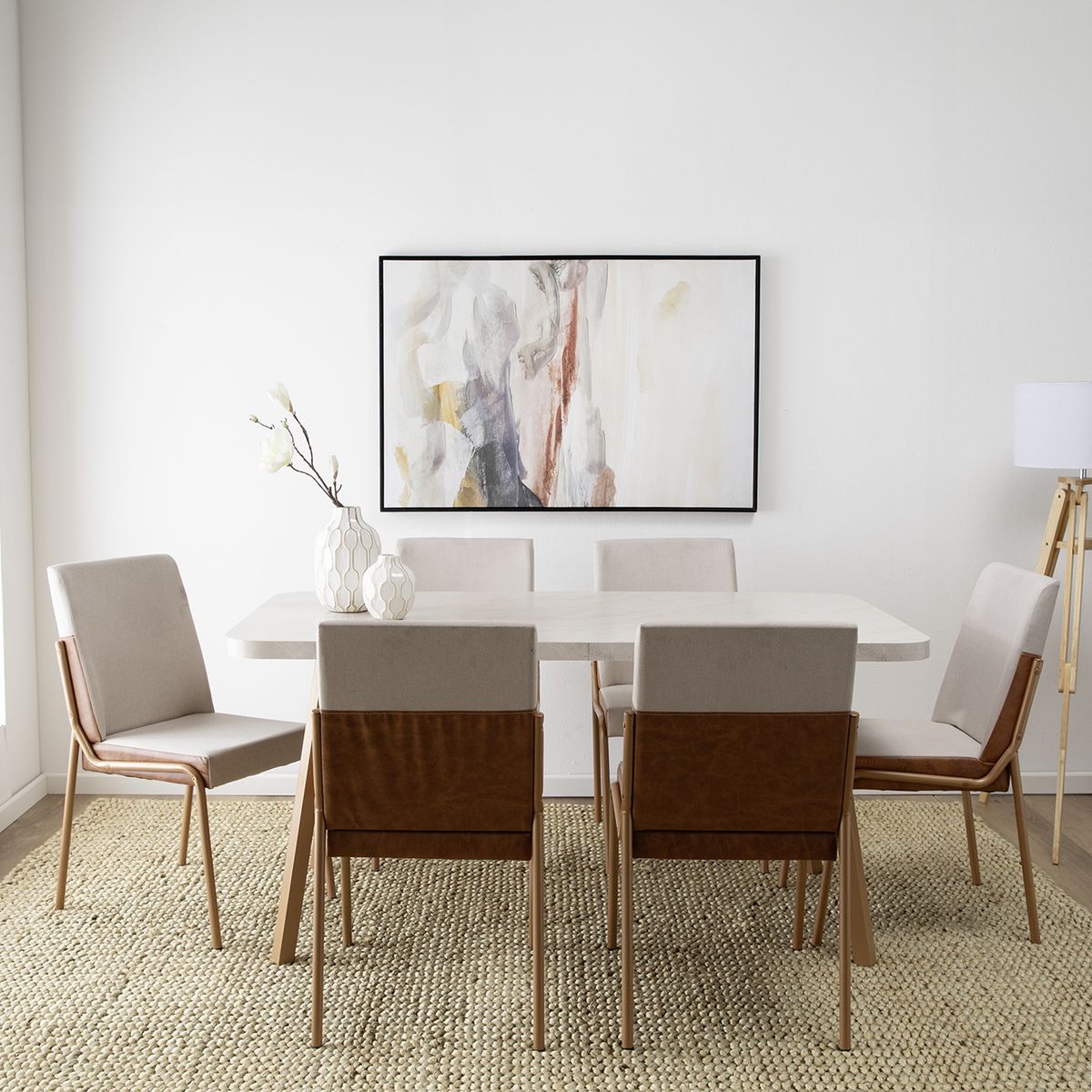 ROCA - Juego de Comedor Palmas 6 Sillas Mesa Rectangular 90x75,5X155 cm Canela - Avellana