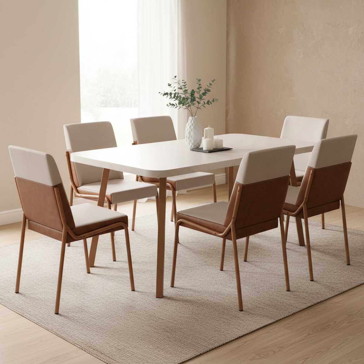 ROCA - Juego de Comedor Palmas 6 Sillas Mesa Rectangular 90x75,5X155 cm Café