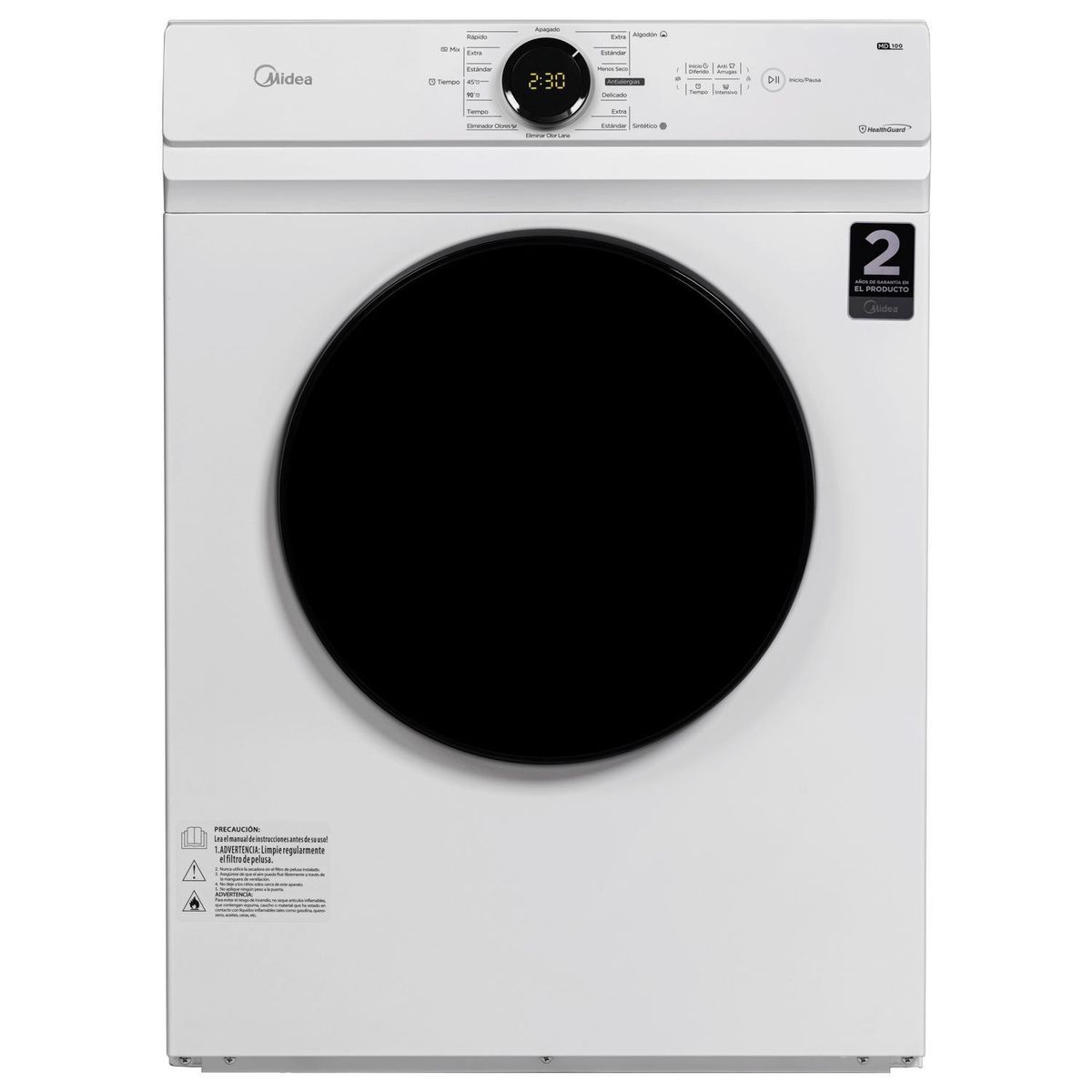 MIDEA - Secadora de Ropa 10 kg Carga Frontal con Evacuación Blanco MD100A100/W