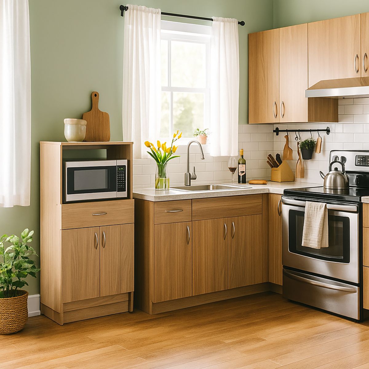 STANFORD - Mueble Auxiliar de Cocina 2 Puertas 1 Repisa Nogal