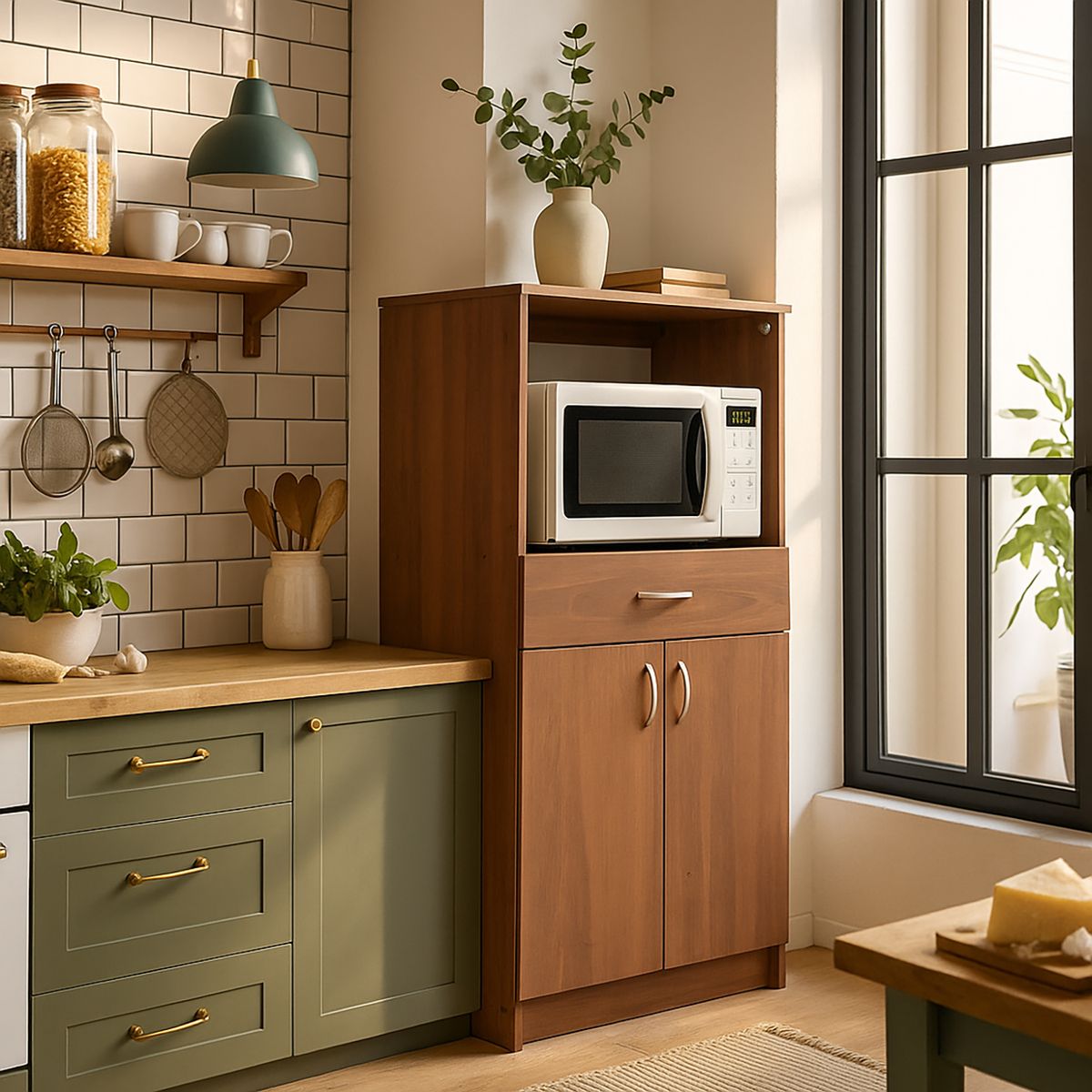 STANFORD - Mueble Auxiliar de Cocina 2 Puertas 1 Repisa Cerezo