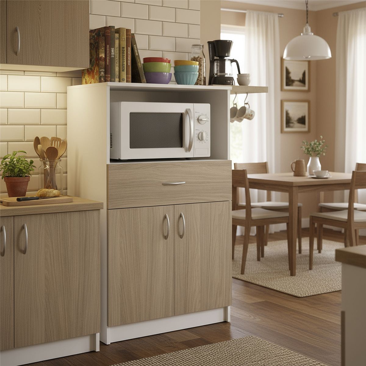 STANFORD - Mueble Auxiliar de Cocina 2 Puerta 1 Repisa Bicolor