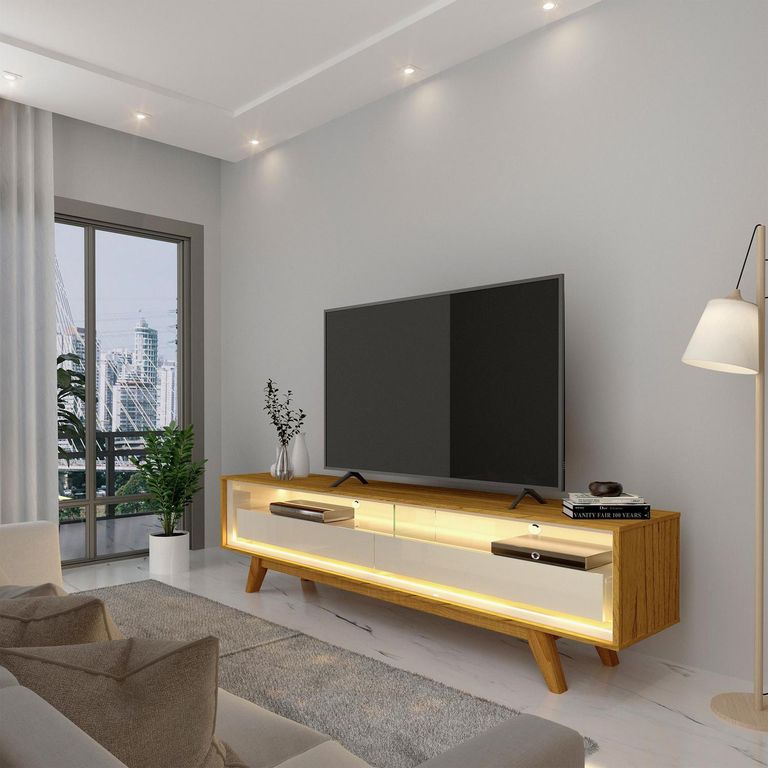 Rack TV 55 " Requinte Natural Off White 172.5x58x34.8 cm