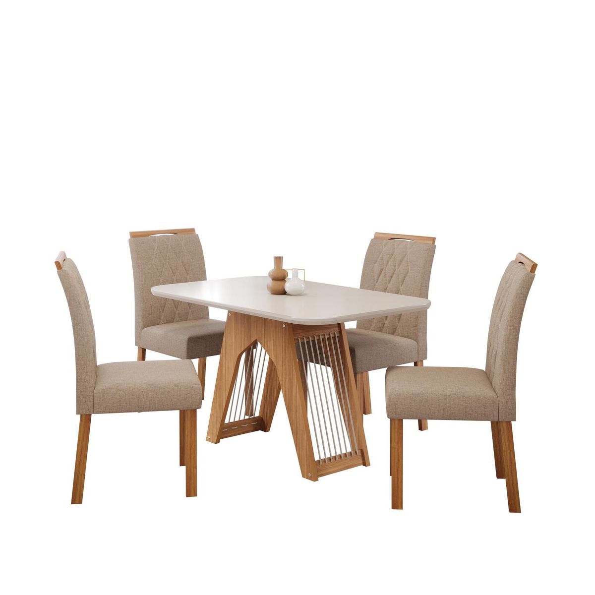 DECOCASA - Juego de Comedor Caro 4 Sillas Mesa Rectangular 80x80x130 cm Off White