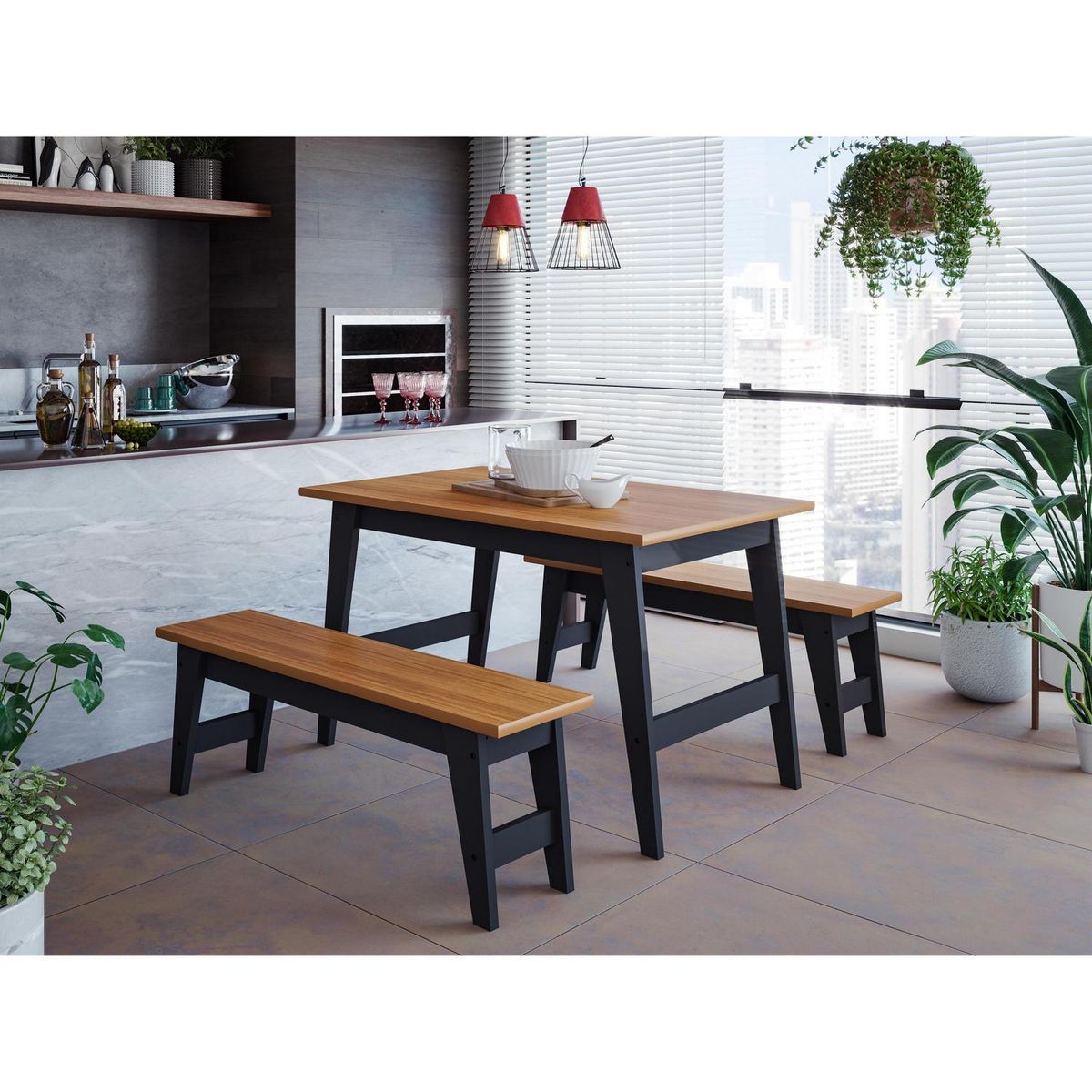 DECOCASA - Juego de Comedor Aurora 4 Sillas Mesa Rectangular 80x80,5x130 cm Café