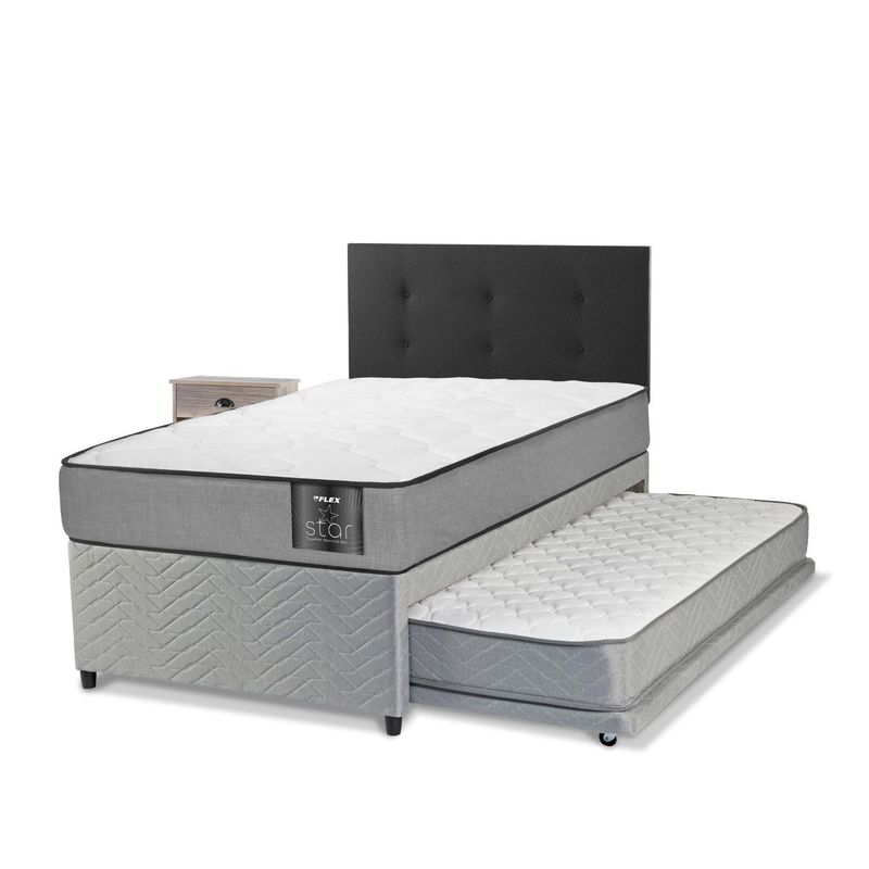 FLEX - Diván Gris Star 1 Plaza/Respaldo Royal Negro/Velador Rock