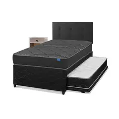 FLEX - Diván Black 1.5 Plaza/Respaldo Royal Negro/Velador Rock