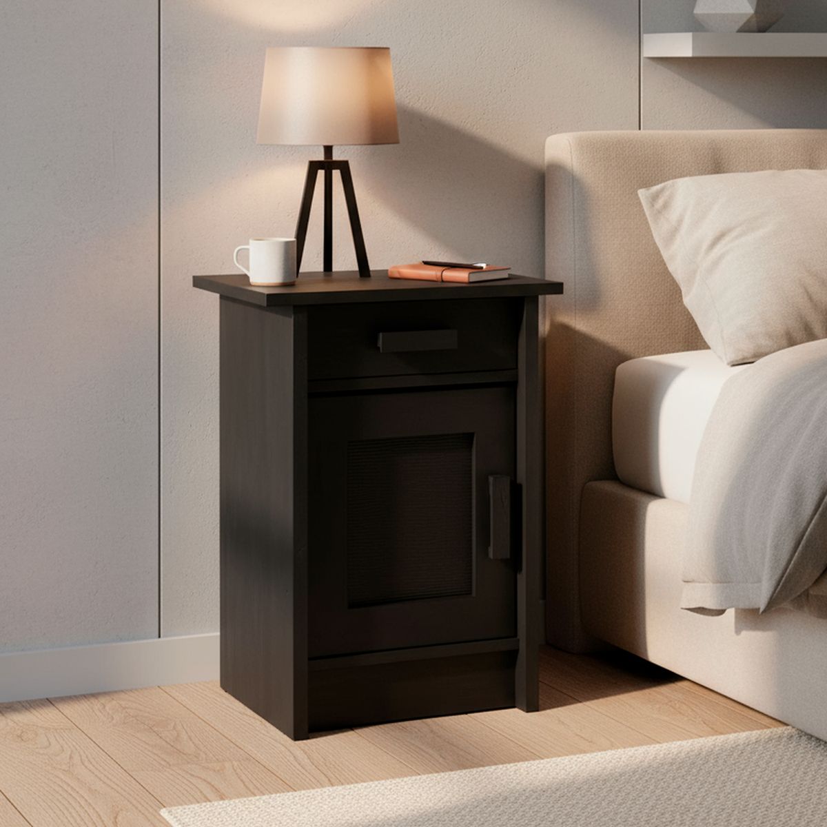 CIC - Velador 1 Puerta 1 Cajón(es) Milán 35x63.5x45 cm Negro