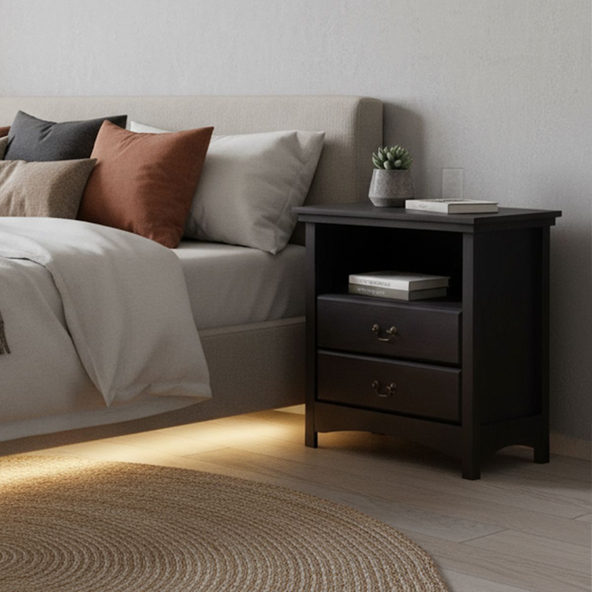 CIC - Velador 2 Cajón(es) Indo 40x69x66 cm Negro