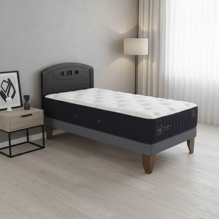 Cama Europea Premium 1.5P Respaldo Gales Negro