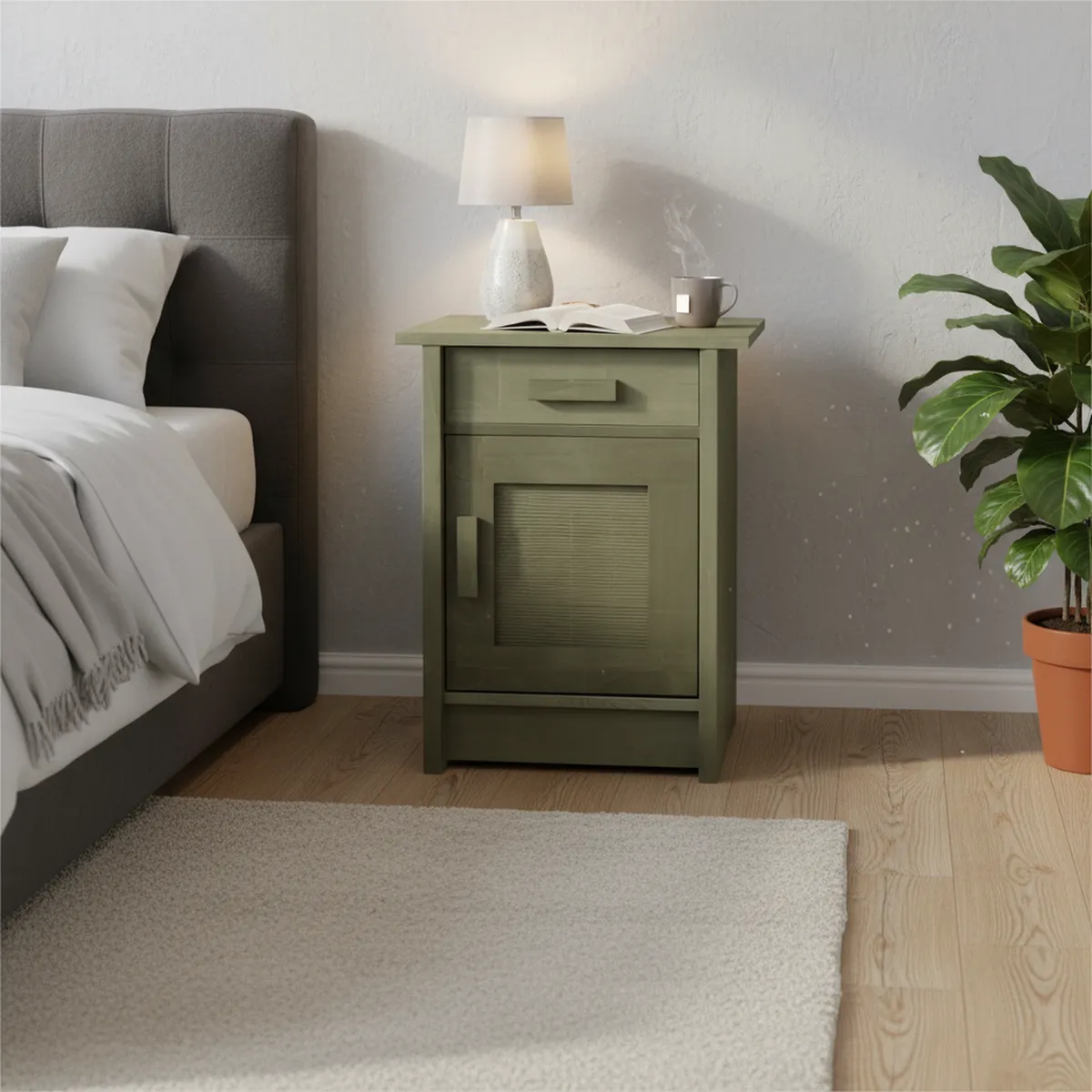 CIC - Velador 1 Puerta 1 Cajón(es) Milán 35x63.5x45 cm Olivo