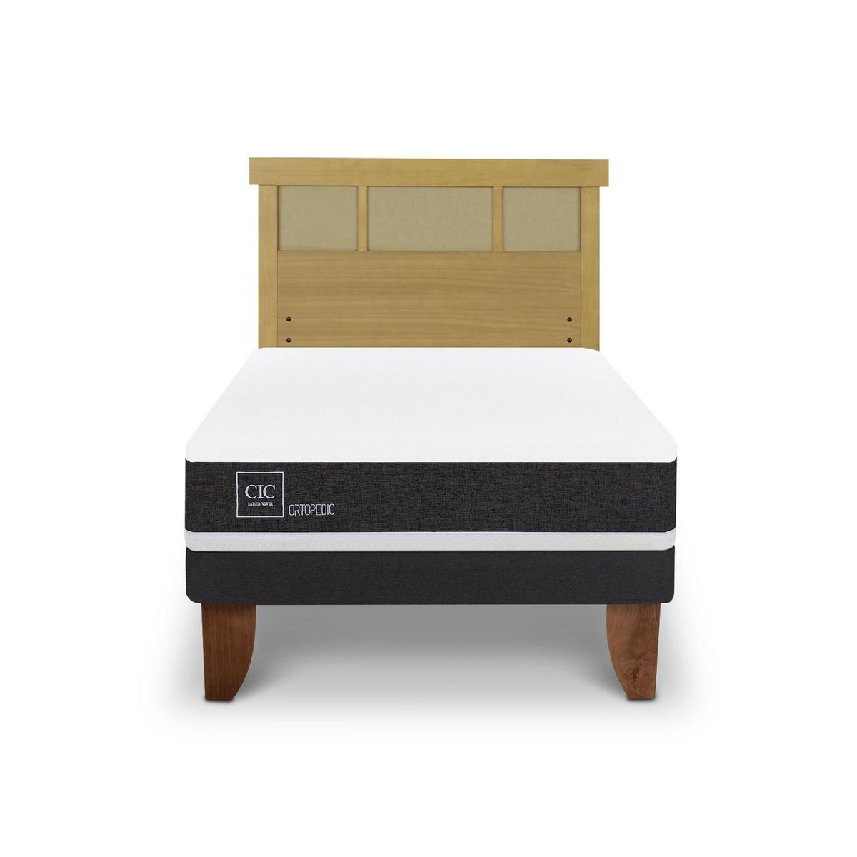 CIC - Cama Europea ortopedic 1.5p Respaldo Dublin mostaza