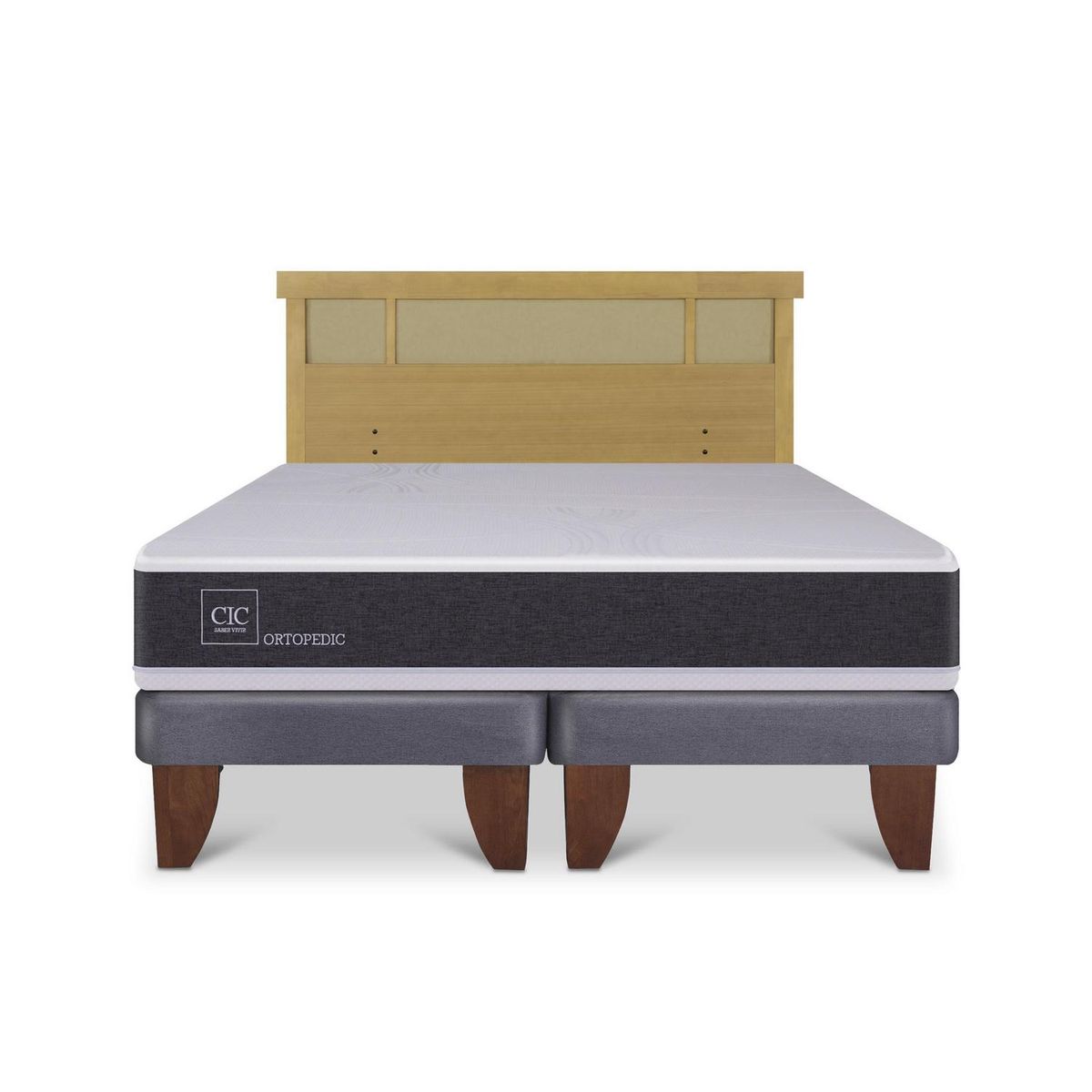 CIC - Cama Europea ortopedic 2p bd Respaldo Dublin mostaza