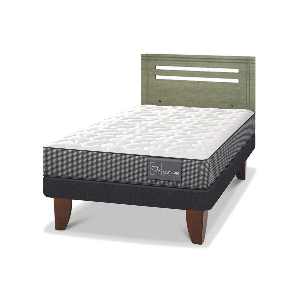 CIC - Cama Europea anatomic 1.5p Respaldo Munich olivo