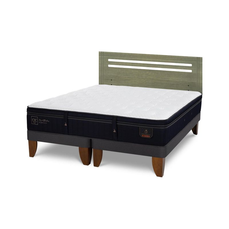 CIC - Cama Europea super premium 2p bd Respaldo Munich olivo