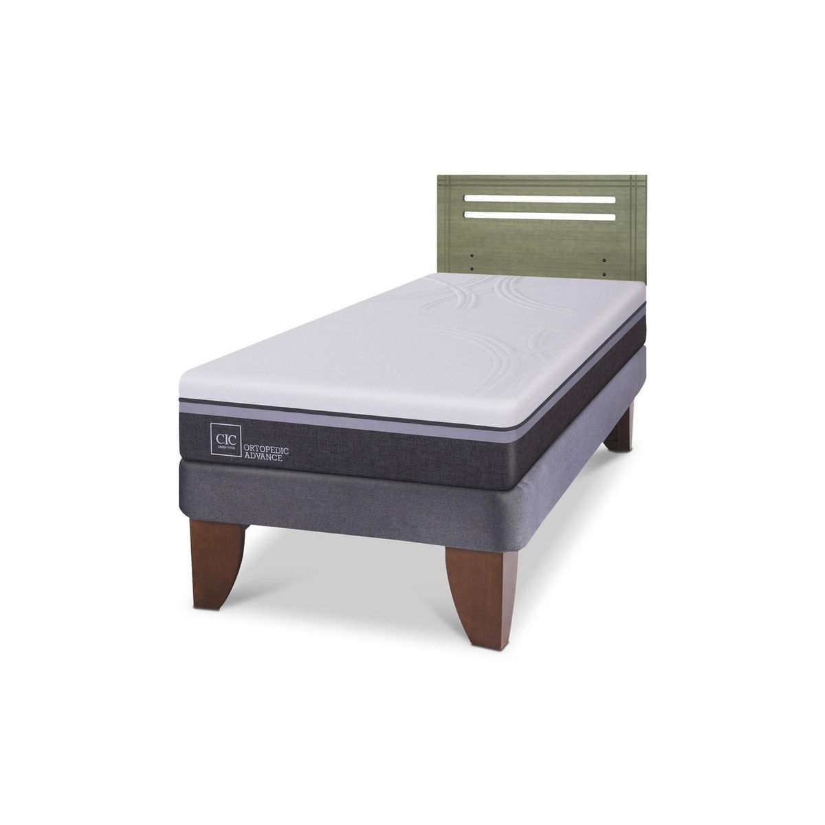 CIC - Cama Europea ortopedic advance 1.5p Respaldo Munich olivo