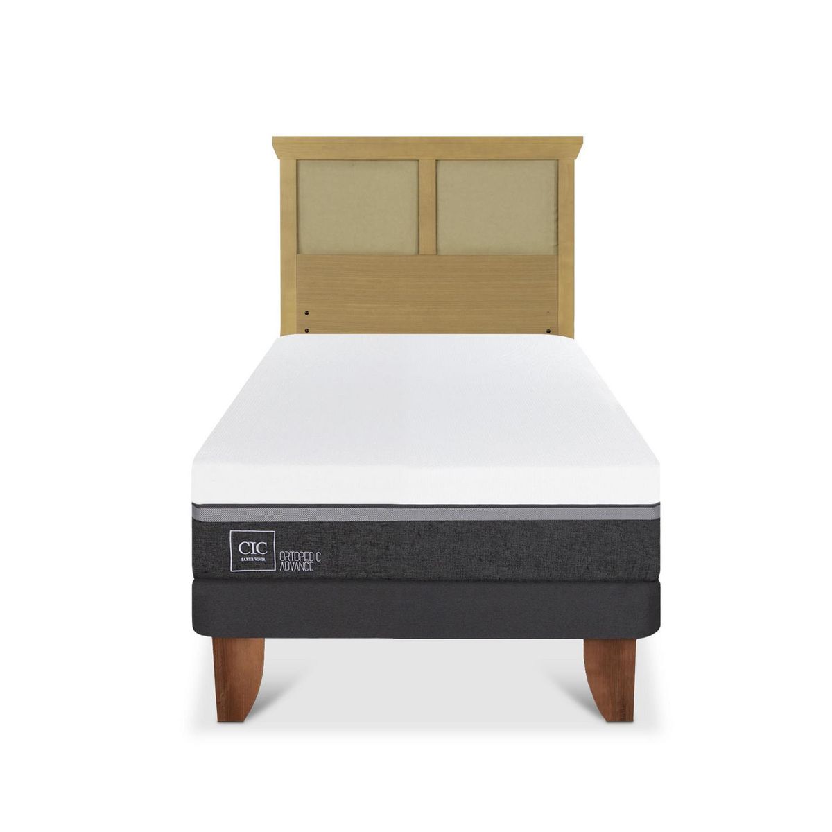CIC - Cama Europea ortopedic advance 1.5p Respaldo Torino mostaza