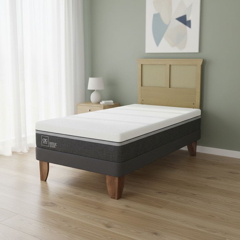 Cama Europea Ortopedic Advance 1.5P Respaldo Torino Mostaza