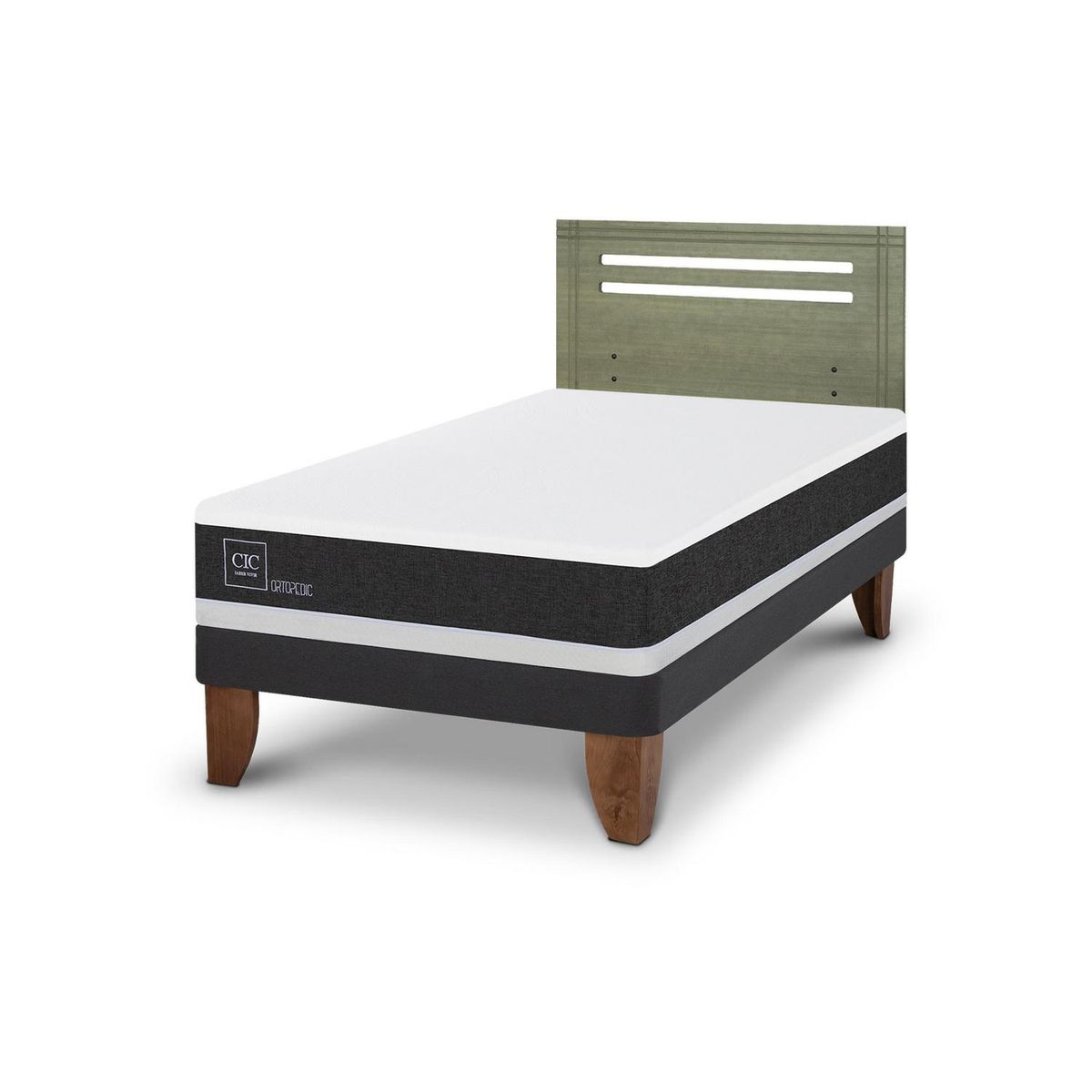 CIC - Cama Europea ortopedic 1.5p Respaldo Munich olivo