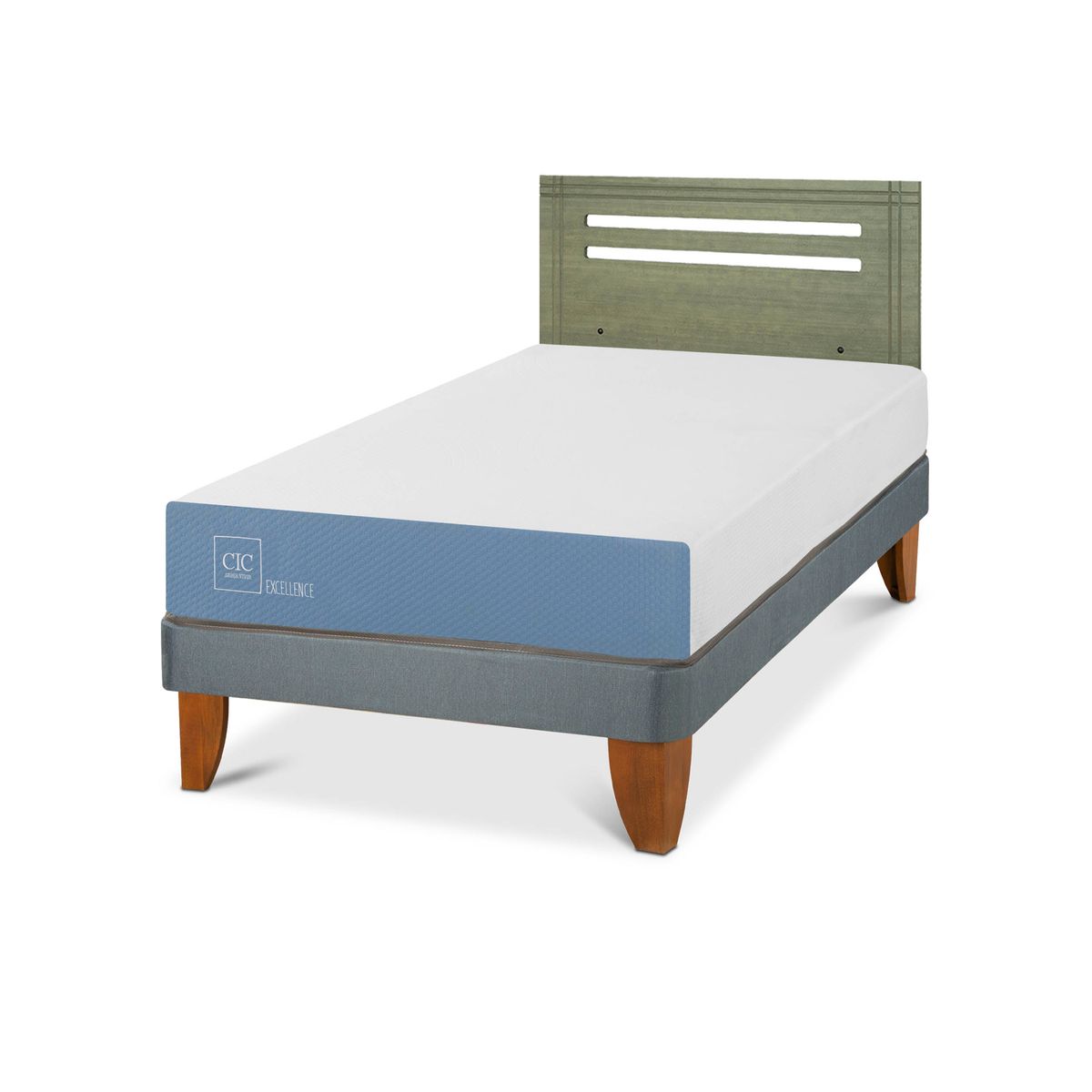 CIC - Cama Europea excellence 1.5p Respaldo Munich olivo