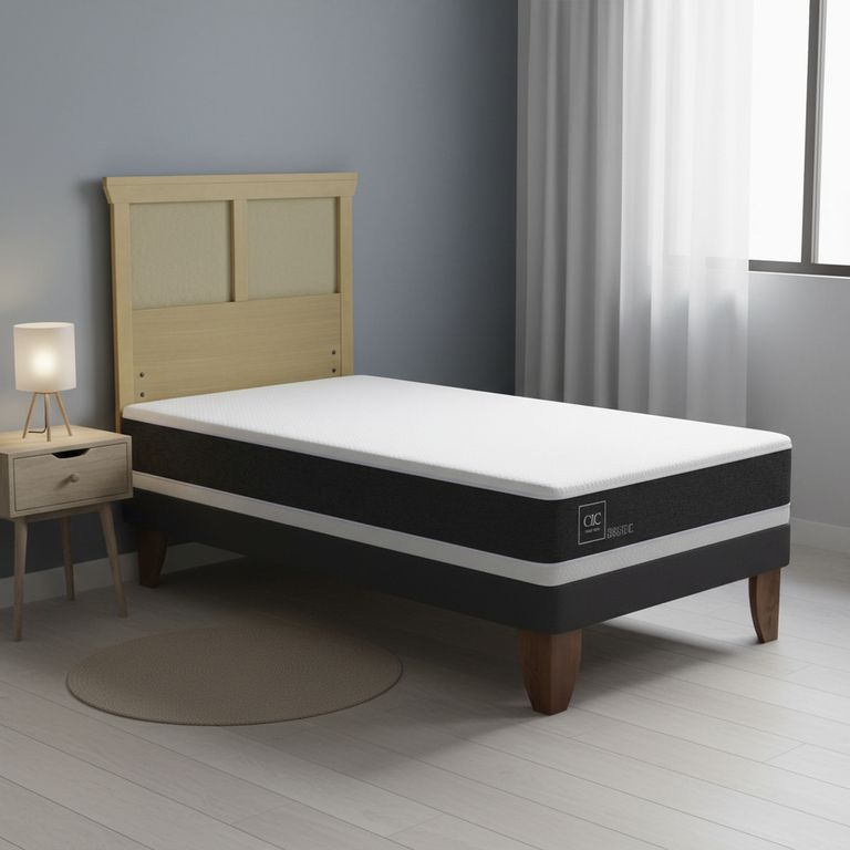 Cama Europea Ortopedic 1.5P Respaldo Torino Mostaza