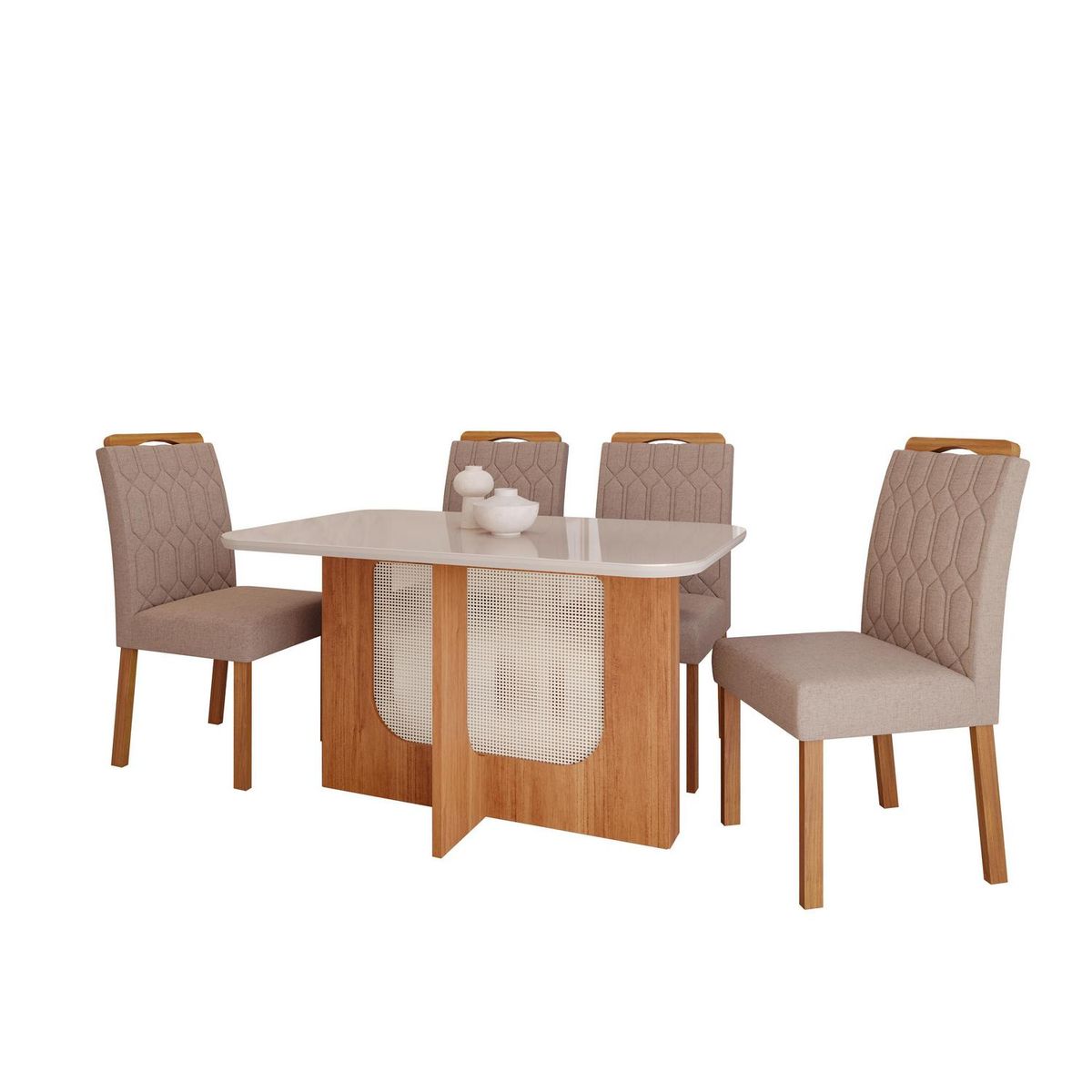 DECOCASA - Juego de Comedor Louis 4 Sillas Mesa Rectangular 80x76x130 cm Off White Natural