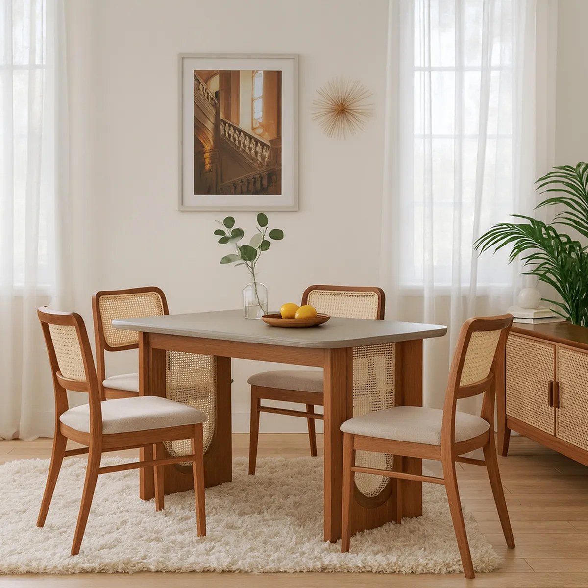 DECOCASA - Juego de Comedor Vale 4 Sillas Mesa Rectangular 80x76x130 cm Off White Castaño