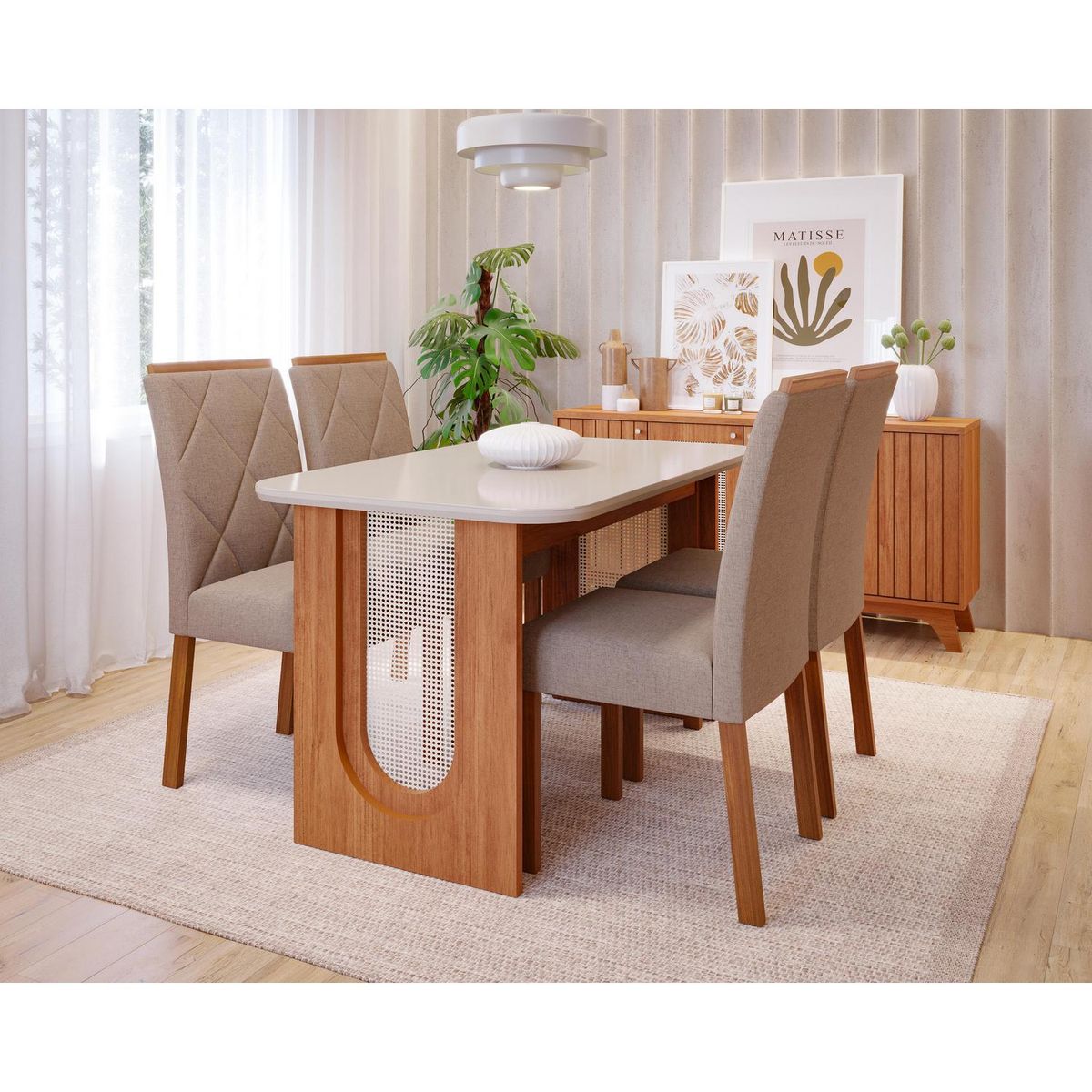 DECOCASA - Juego de Comedor Vale 4 Sillas Mesa Rectangular 80x76x130 cm Off White Natural