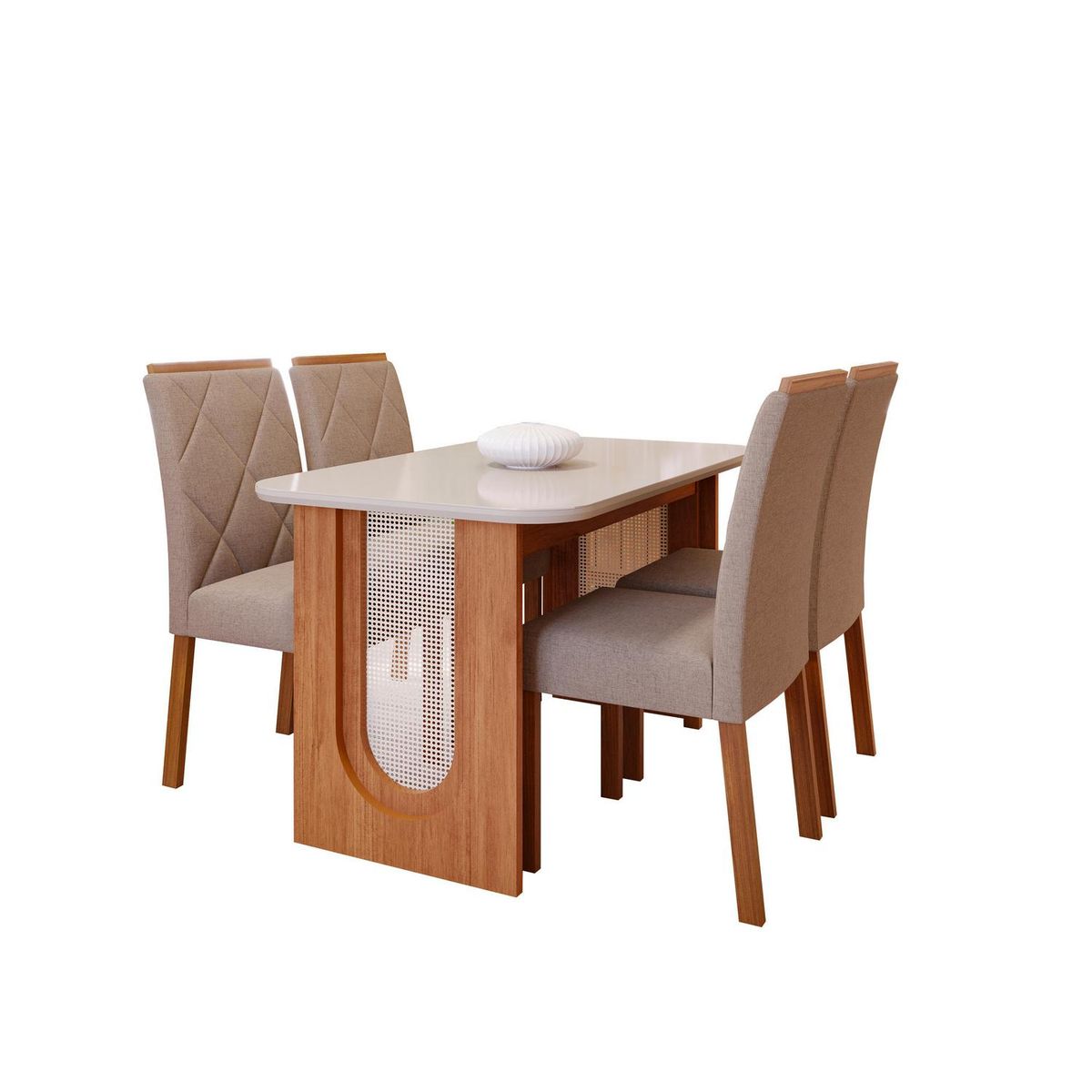 DECOCASA - Juego de Comedor Vale 4 Sillas Mesa Rectangular 80x76x130 cm Off White Natural