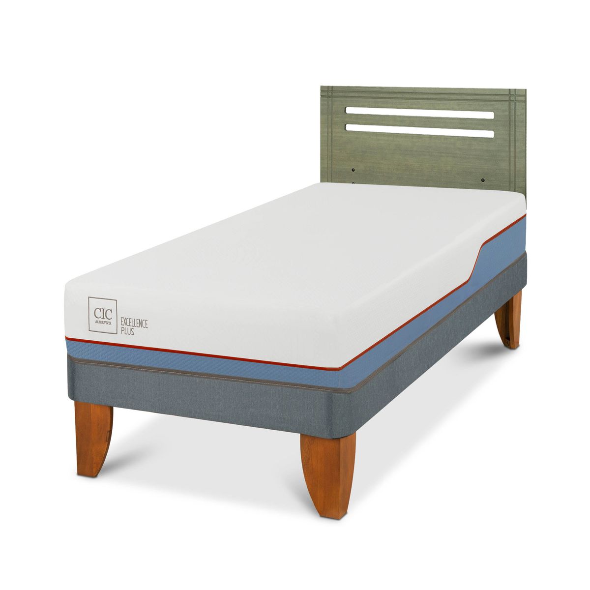 CIC - Cama Europea excellence plus 1.5p Respaldo Munich olivo