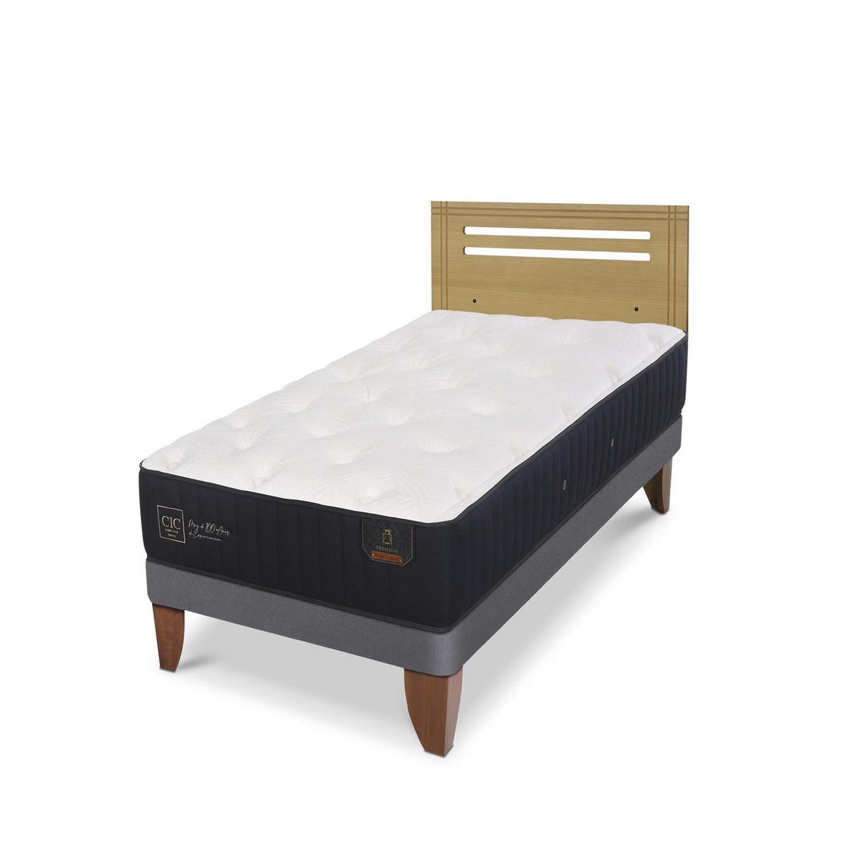 CIC - Cama Europea premium 1.5p Respaldo Munich mostaza