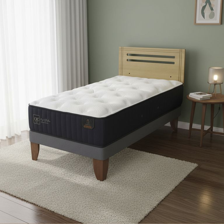 Cama Europea Premium 1.5P Respaldo Munich Mostaza