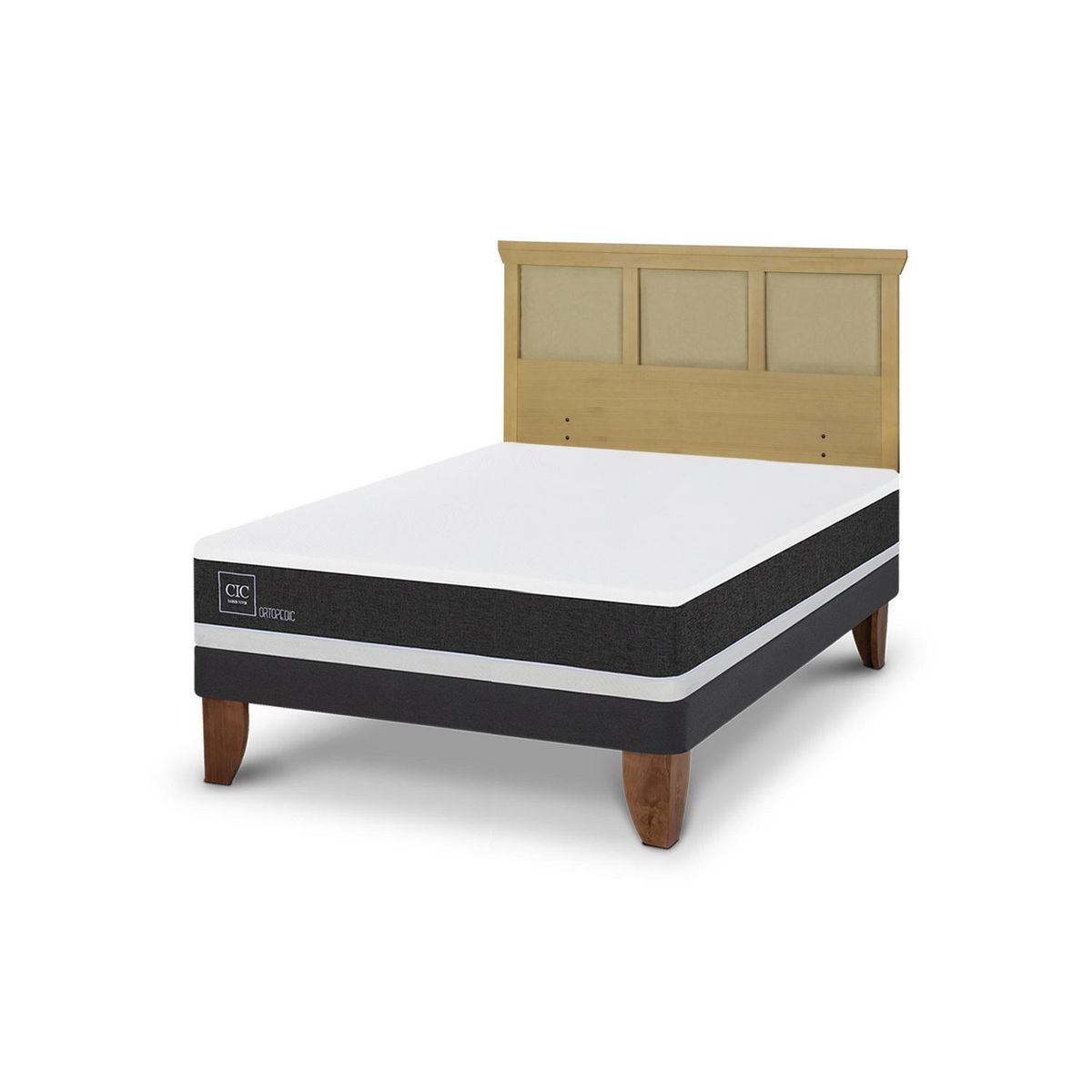 CIC - Cama Europea ortopedic 2p bn Respaldo Torino mostaza