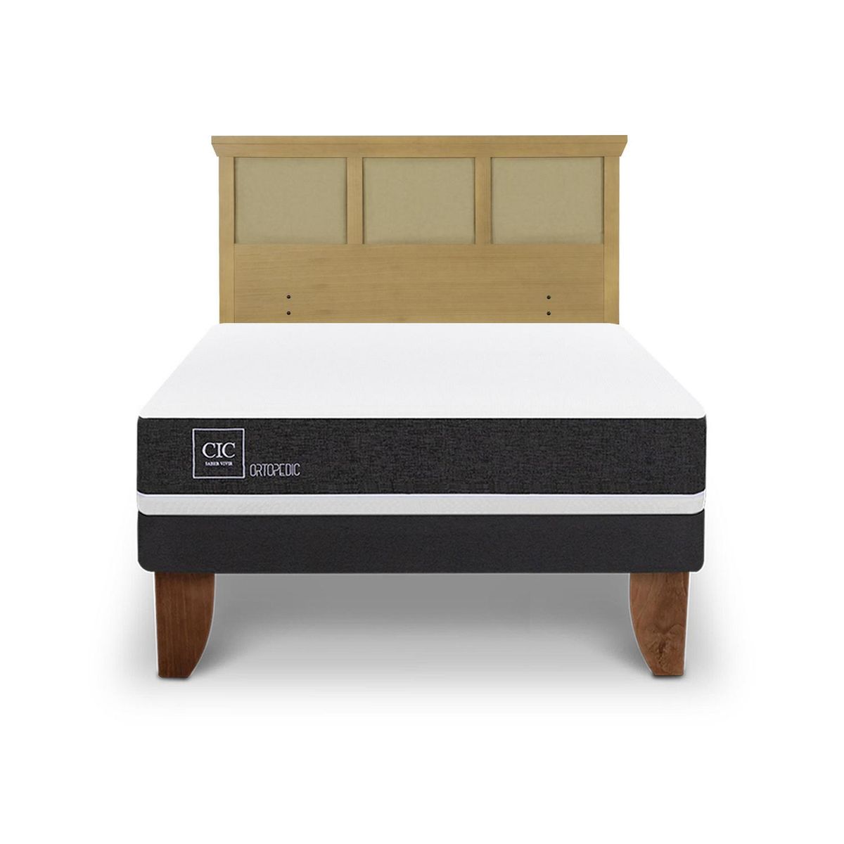 CIC - Cama Europea ortopedic 2p bn Respaldo Torino mostaza