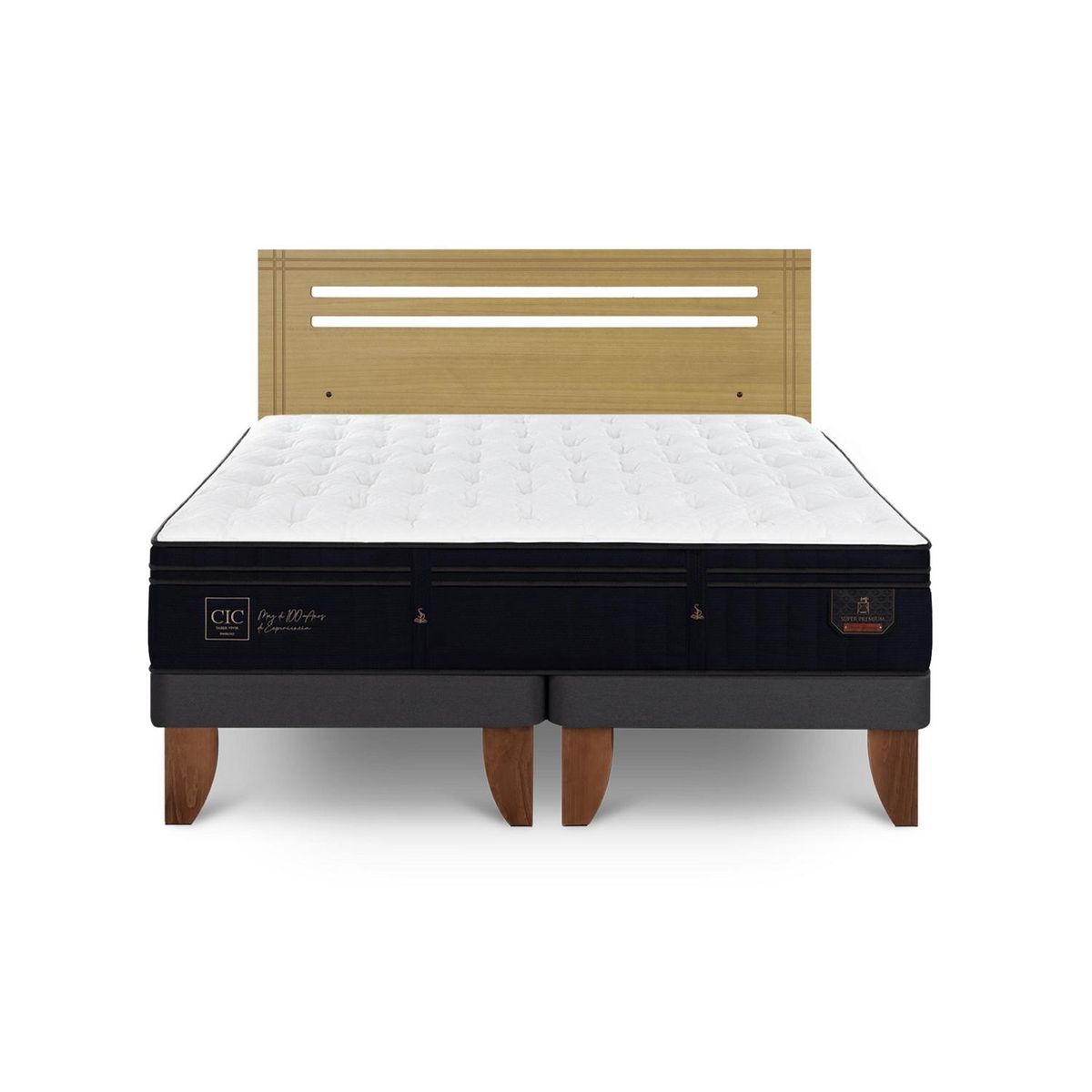 CIC - Cama Europea super premium 2p bd Respaldo Munich mostaza