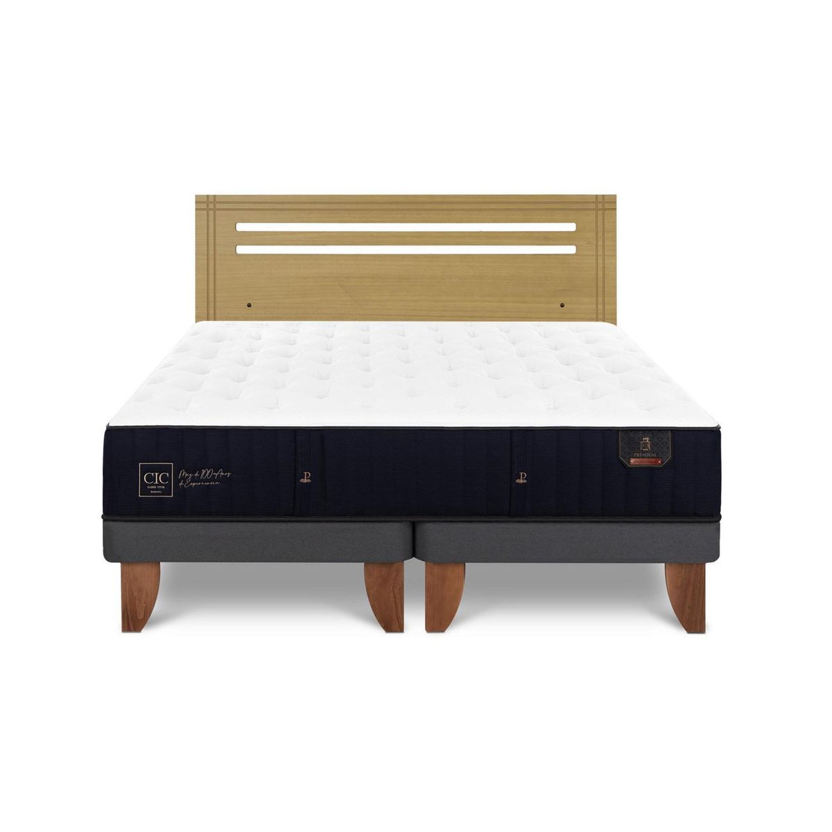 CIC - Cama Europea premium 2p bd Respaldo Munich mostaza