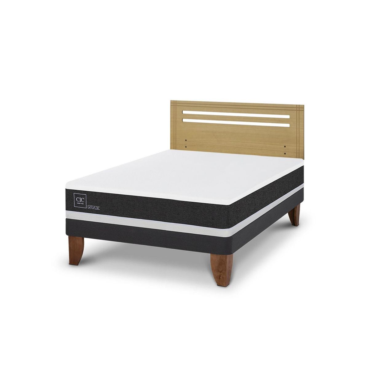 CIC - Cama Europea ortopedic 2p bn Respaldo Munich mostaza