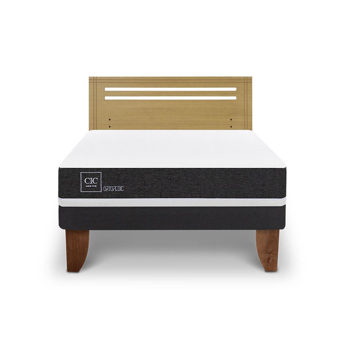 CIC - Cama Europea ortopedic 2p bn Respaldo Munich mostaza