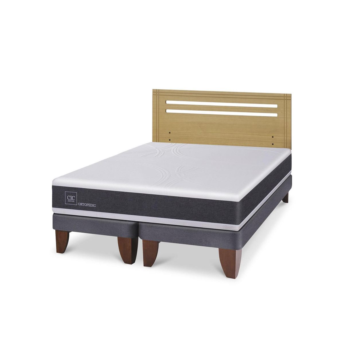 CIC - Cama Europea ortopedic 2p bd Respaldo Munich mostaza