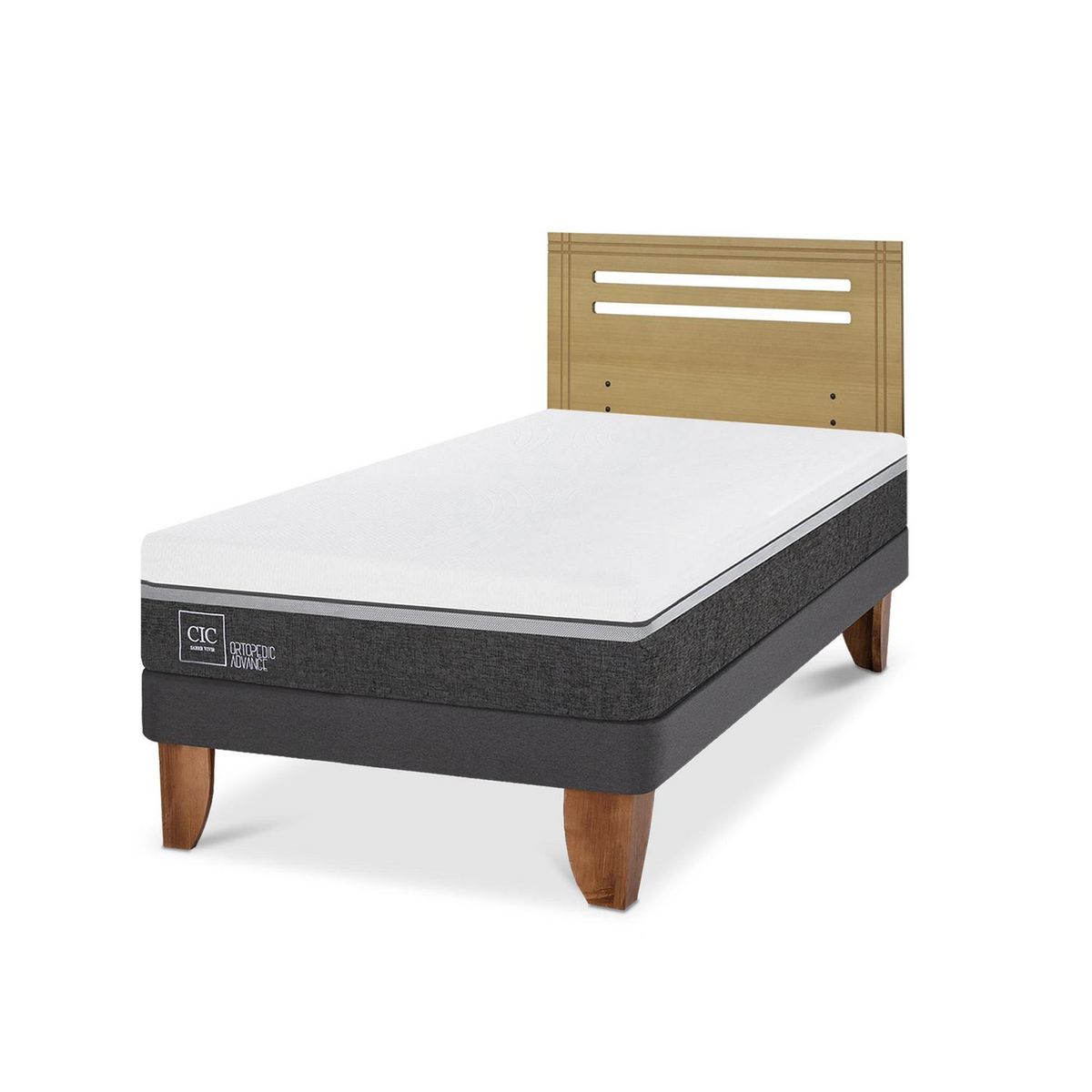 CIC - Cama Europea ortopedic advance 1.5p Respaldo Munich mostaza