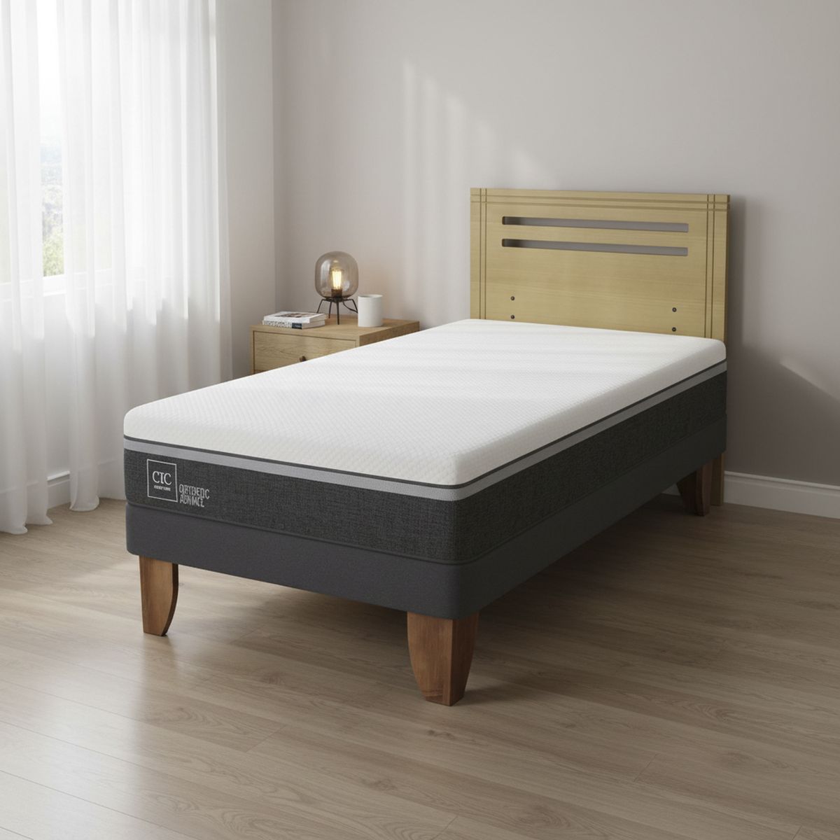 CIC - Cama Europea Ortopedic Advance 1.5P Respaldo Munich Mostaza