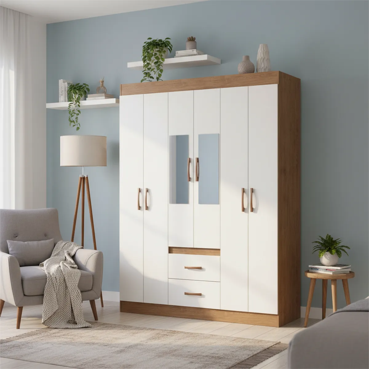 AMUV - Clóset con Espejo 6 Puerta(s) 137x175x38 cm Blanco