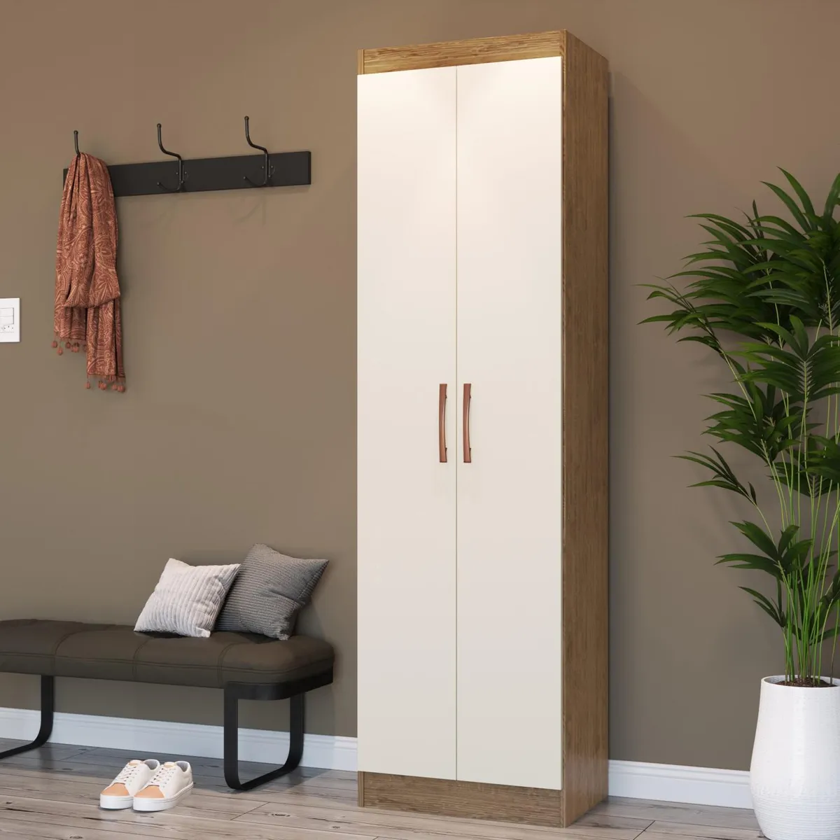 AMUV - Clóset Zapatera 2 Puerta(s) 5 Repisa(s) 50xx36 cm Blanco/Café