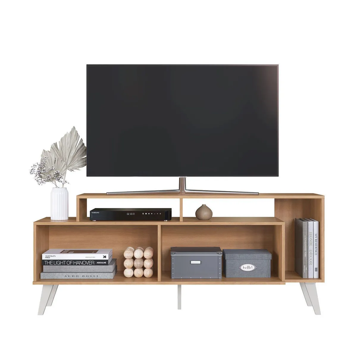 AMUV - Rack TV 60 " Lisboa Blanco/Café 151.5x62x36 cm