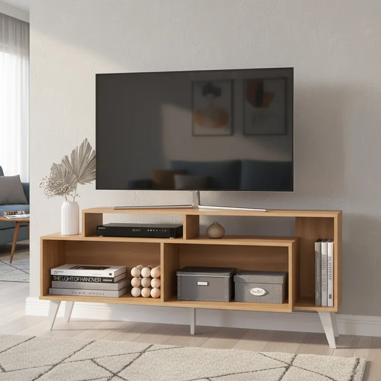 AMUV Rack TV 60 " Lisboa Blanco/Café 151.5x62x36 cm