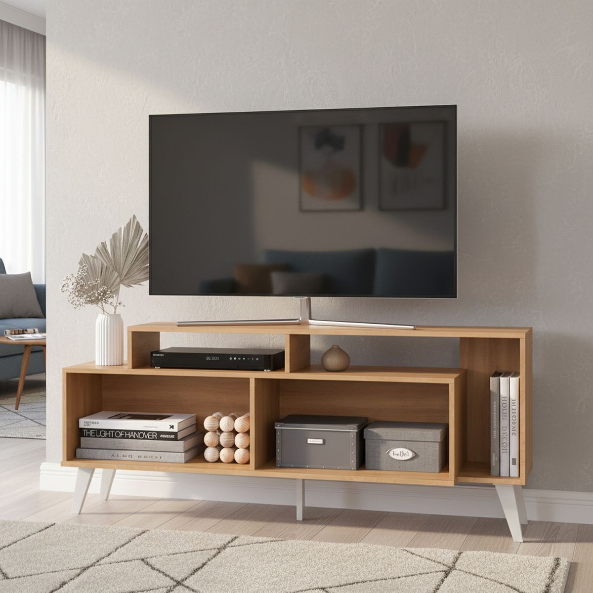 AMUV - Rack TV 60 " Lisboa Blanco/Café 151.5x62x36 cm