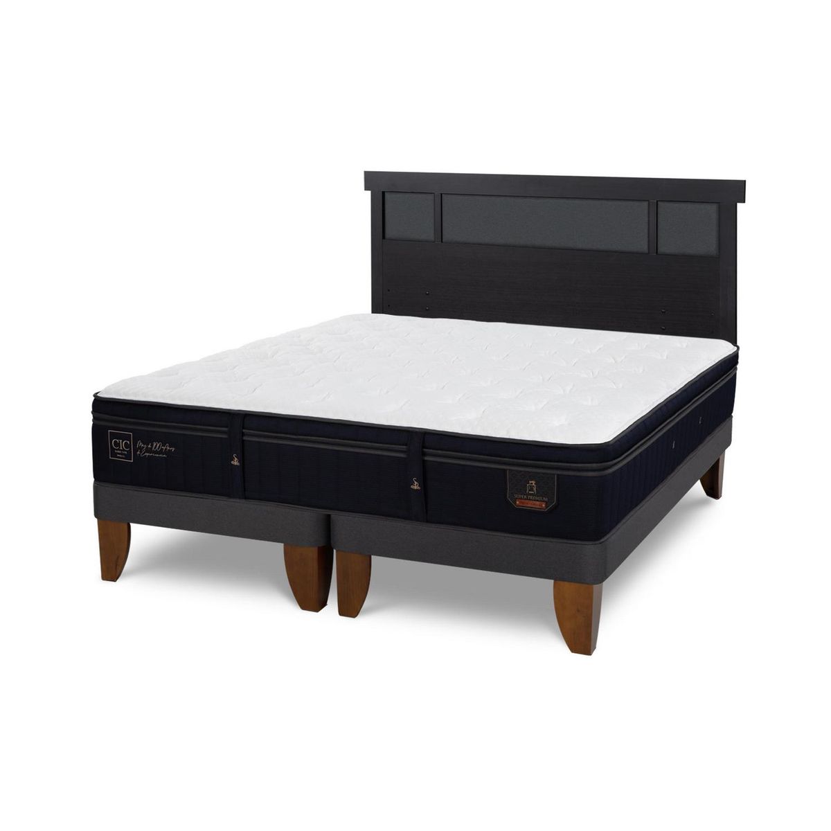 CIC - Cama Europea super premium 2p bd Respaldo Dublin negro