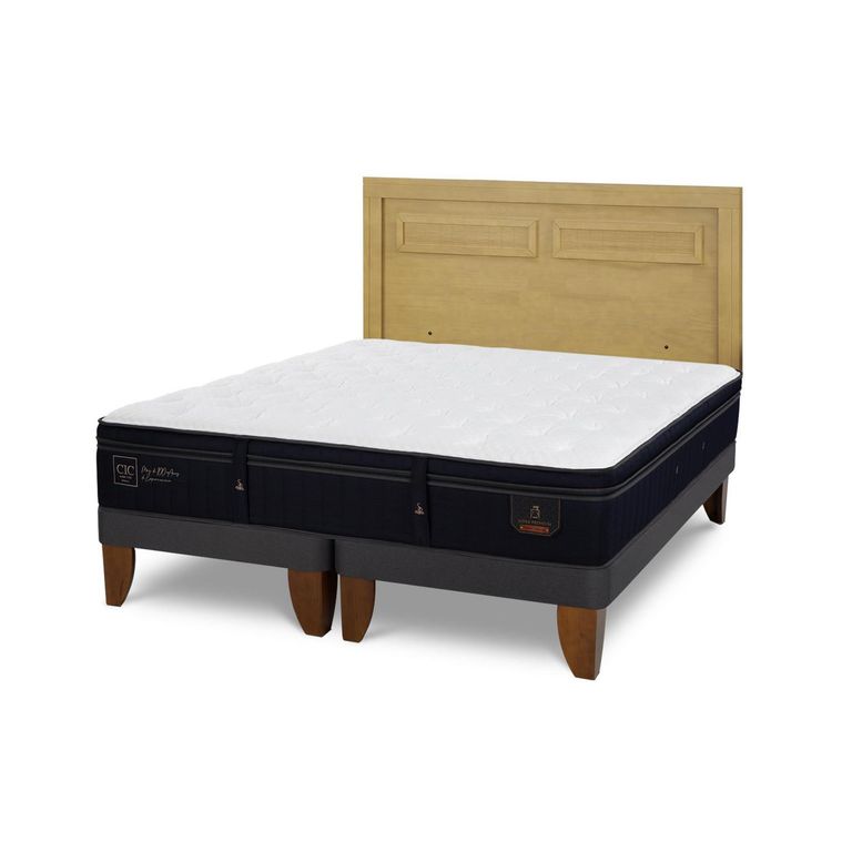 Cama Europea Super Premium 2P Bd Respaldo Milan Mostaza